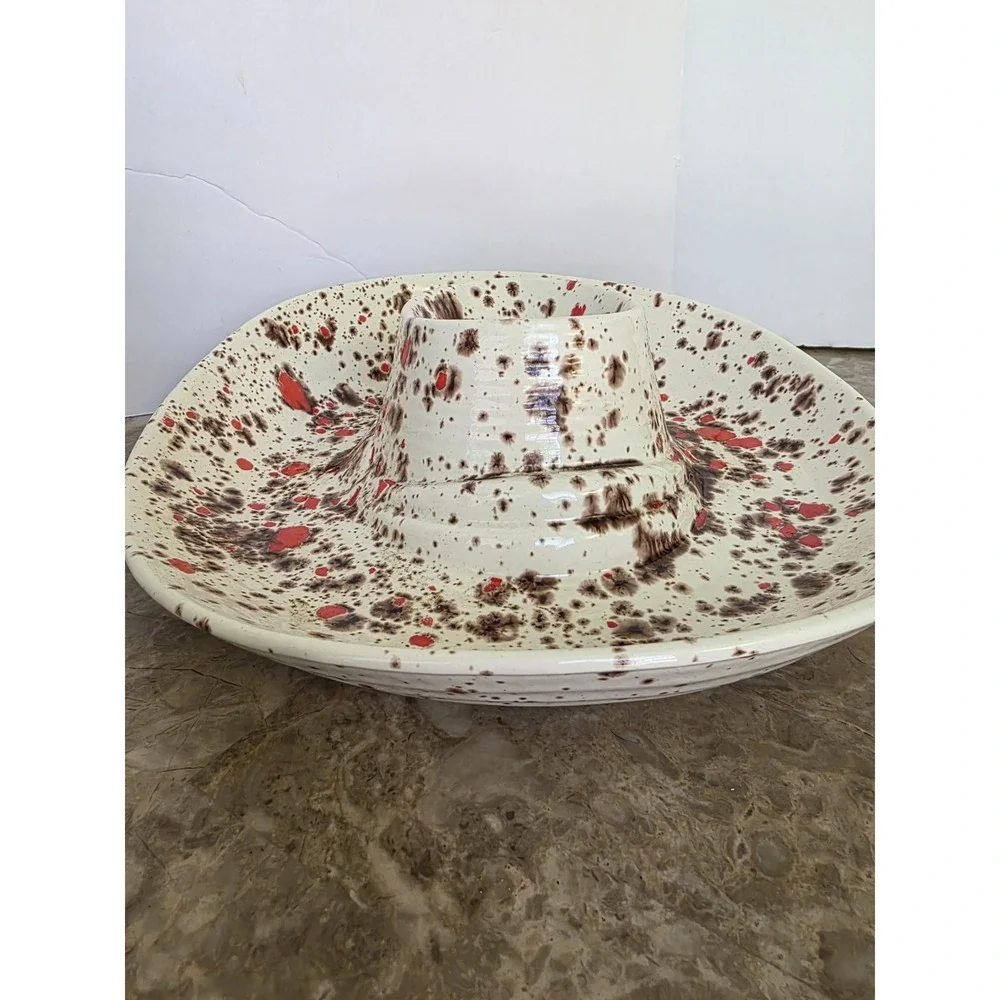 Vintage Ashtray Holland Mold Speckled‎ Splatter Art Brown Orange Trippie